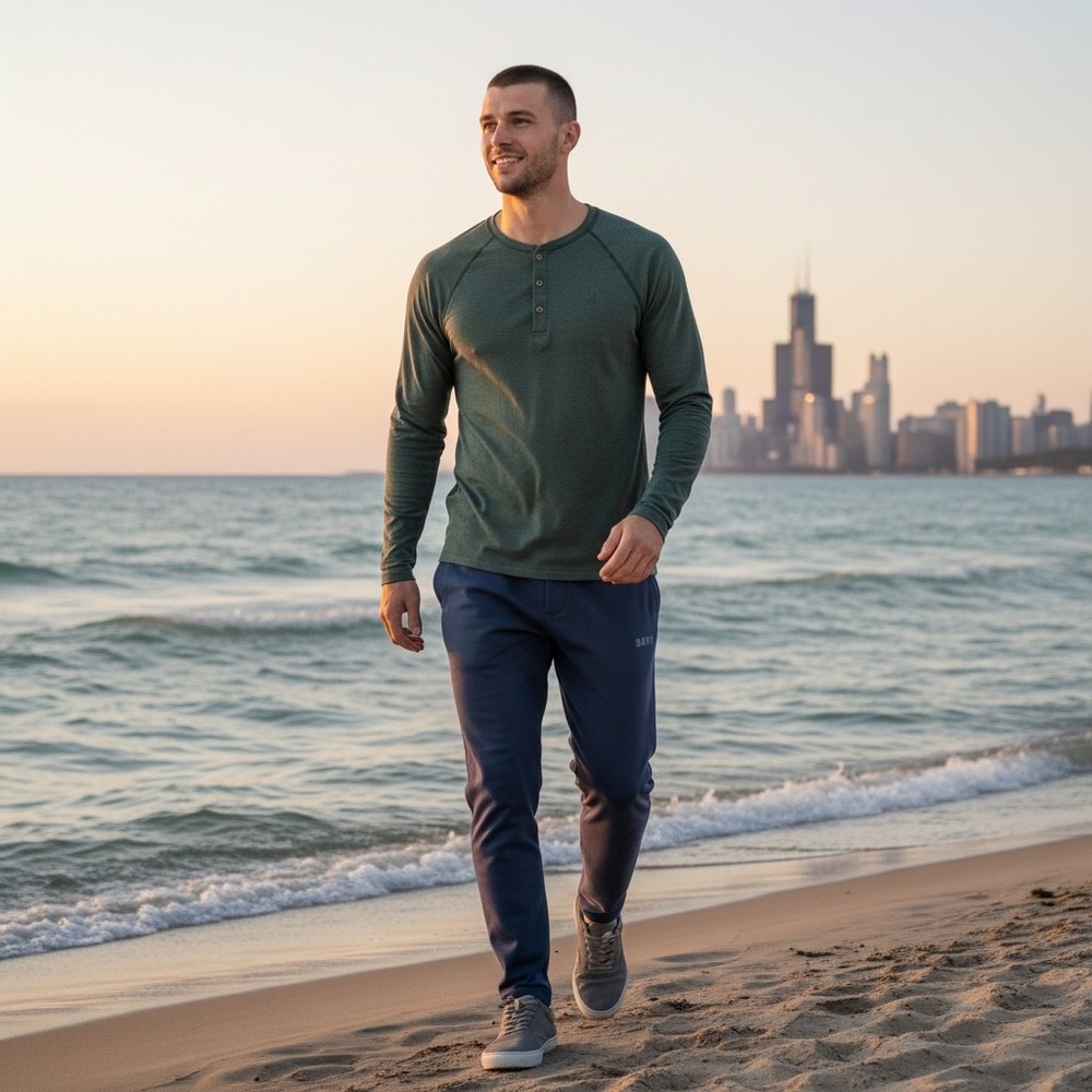Pistol Lake Eudae Henley XL Mens Hunter Green Heather Long Sleeve Raglan Shirt